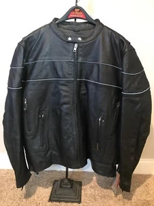 HOT LEATHERS MEN'S LEATHER JACKET W/ REFLECTIVE PIPING BLACK SIZE 54 - Picture 1 of 3