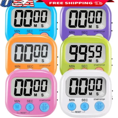 6 Pack Digital Timer Magnetic Countdown Timer Big LCD Display Loud Silent Switch - Image 1 of 4