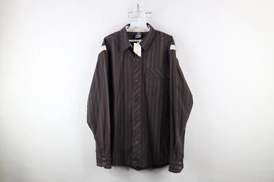 New Merrell Mens Size Large Power Pin Striped Collared Button Shirt Brown - Image 1 of 4