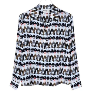 Alice + Olivia x Donald Robertson Willa Crazy Pants Silk Shirt $330 Size S New - Picture 1 of 13