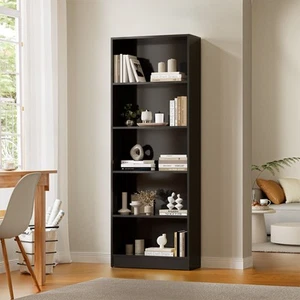Oikiture Bookshelf Bookcase Display shelves 5-Tier Storage Stand Rack Black - Picture 1 of 10
