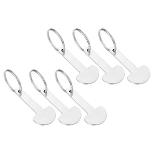 6 Pcs Token Keychain Stainless Steel Trolley Shopping Coin Keyring - Foto 1 di 12
