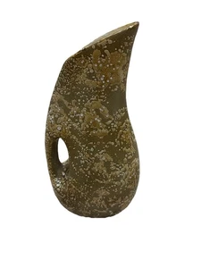 VTG Signed MCM Brown Green Splatter Lava Glaze Pitcher Vase Ceramic Ewer 11.5” - Picture 1 of 9