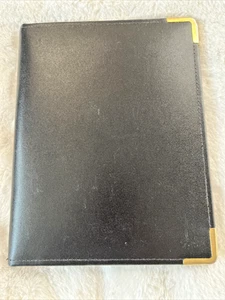 Leather Writing Wallet Black Organiser With Gold Corner Caps 9”x7” - Picture 1 of 6