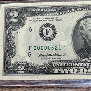 Very Rare Ultra Low Fancy Serial Number Vintage 1995 $2 *STAR* Note 3 Digit 621* - Picture 1 of 5