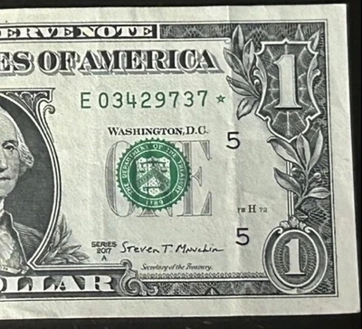 (VERY RARE STAR NOTE!) $1 250K Print Run Star Serial Number E03429737* *2017A* - Image 1 of 4