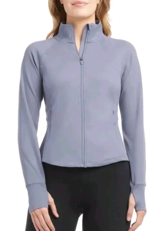 JOCKEY Tulip Hem Yoga Jacket Womens Medium Fog Gray Zip Athletic