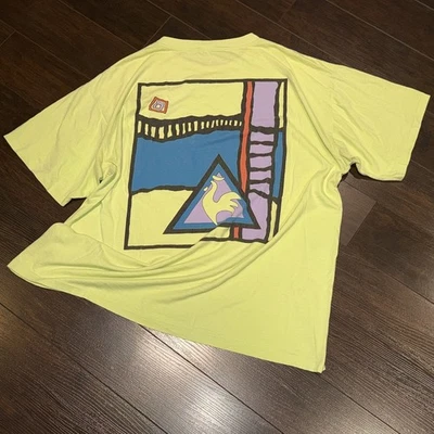 Vintage Le Coq Sportif Abstract Art T-Shirt Men’s Size XL Yellow Double Sided - Image 1 of 4