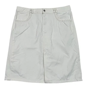 SEED HERITAGE Skirt White Denim Pencil Front Slit Braided Pockets Zip Size 14 - Picture 1 of 13