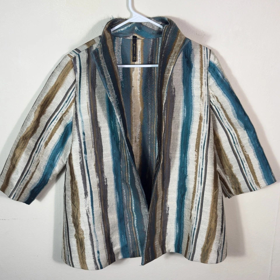 Chaqueta Blazer Abrigo Grande IC Collection By Connie K Para Mujer Rayas Frente Abierto Foto 1 de 4