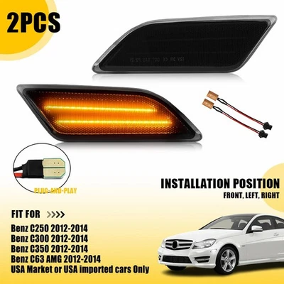 2X Amber Front LED Side Marker Lamp For 12-14 Mercedes C-Class C300 C350 C63 AMG - Image 1 of 4