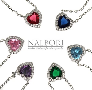 collana ciondolo cuore argento 925 zirconi : acquamarina zaffiro rubino smeraldo - Foto 1 di 14