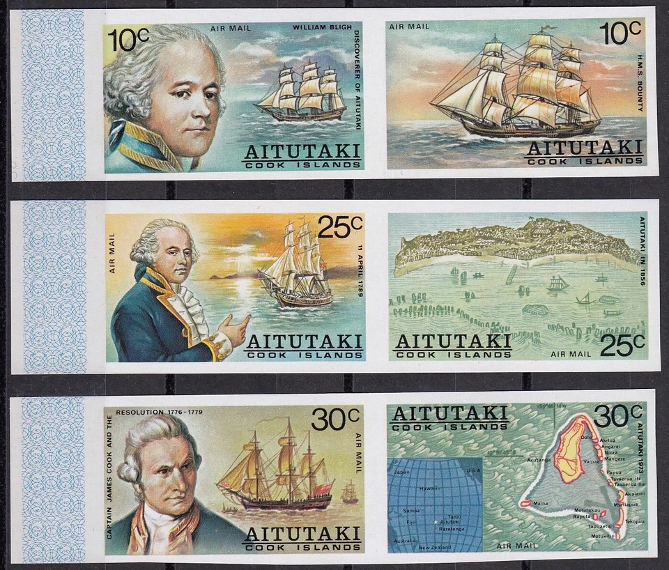AITUTAKI 1974 William Bligh’s Discovery of Aitutaki, IMPERFORATE Set de 6 MNH Foto 1 de 1