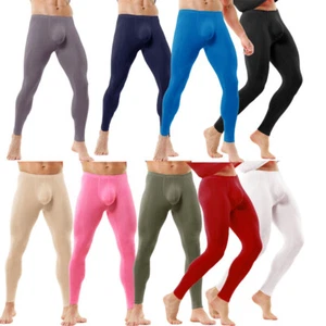 Mens Underwear Ice Silk Long Johns Smooth Lounge Pajama Pants Sport Gym Leggings - Picture 1 of 41