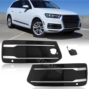 Left+Right Front Bumper Fog Light Cover Grille W/ Base Plate For Audi Q7 16-2019 - Picture 1 of 12