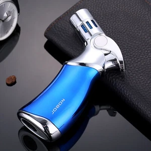 Refillable Butane Quad 4 Flame Cigar Cigarette Jet Torch Gas Lighter Blue - Picture 1 of 7