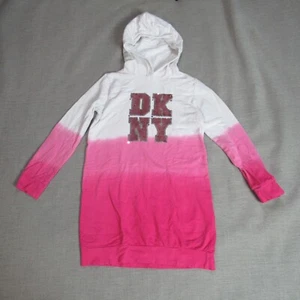 DKNY Hoodie Girls Size Large 12 Pink White Ombre Hooded Sweatshirt Sequin Logo - Picture 1 of 9