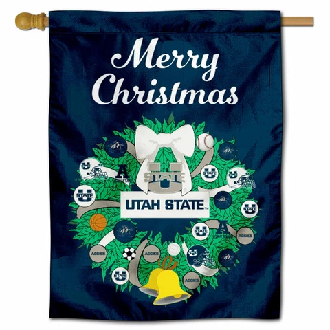 Utah State University Happy Holidays Christmas Decorative House Flag Cover