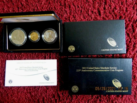 2015 U.S. MARSHALS SERVICE 225th Anniv 2 COIN Proof Set  Box & COA Cover