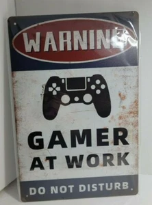 Warning Gamer at Work Metal Sign 12" x 8" - Picture 1 of 2
