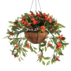Large Artificial Orange Impatiens Indoor/Outdoor Hanging Planter Basket - Picture 1 of 1