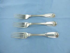 ANTIQUE SET OF 3 STERLING SILVER FIDDLE THREAD & SHELL DINNER FORKS LONDON 1810. - Picture 1 of 10