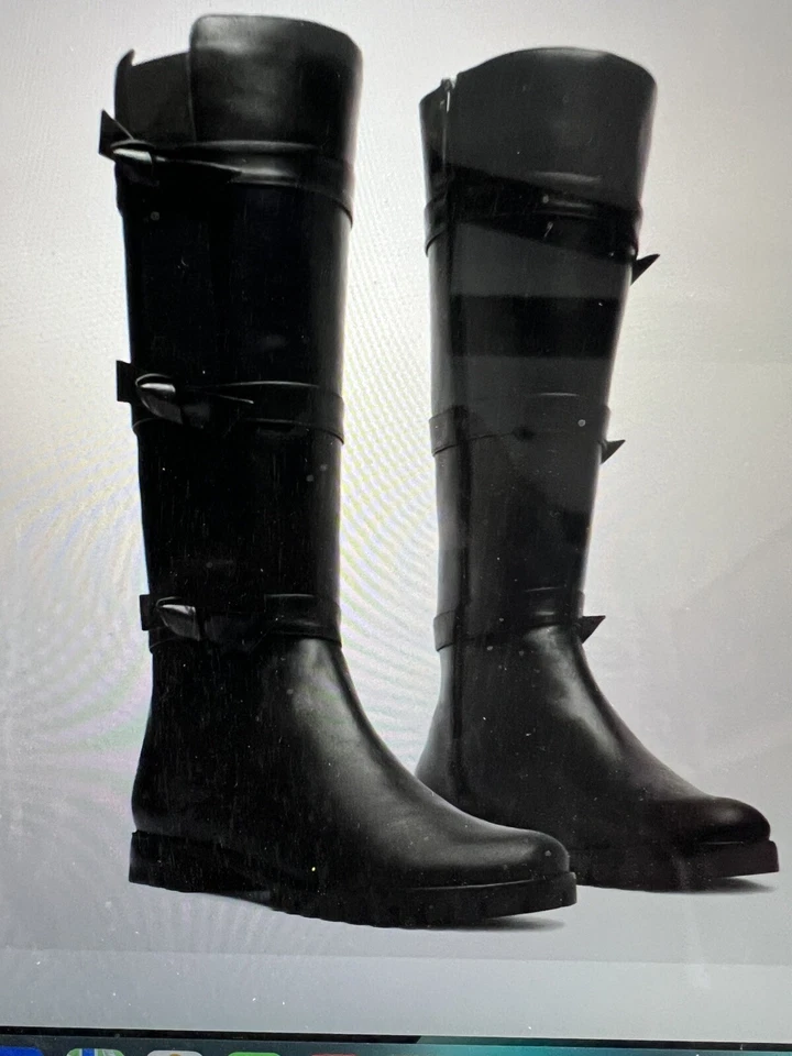 Nuevas Botas Alexandre Birman Lolita Lluvia Impermeables Cuero Negro $795 Foto 1 de 4