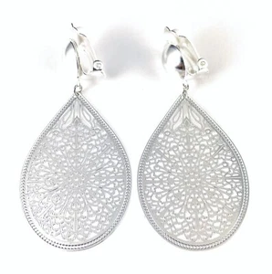 Silber Clip On Ohrringe filigran Träne Anhänger Clips leicht 2,5" lang - Bild 1 von 10