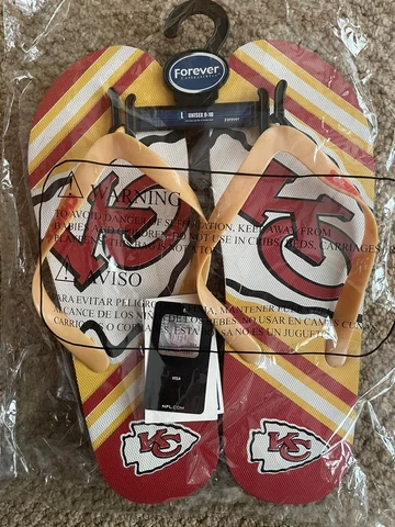 Flip Flops Kansas City Chiefs NFL Football,Beach Shoe size L, NWT/Sealed Cover