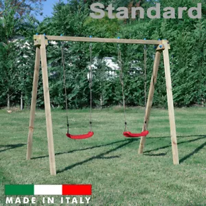 Altalena Standard in legno con due sedili piani Parco Giochi da giardino esterno - Foto 1 di 6