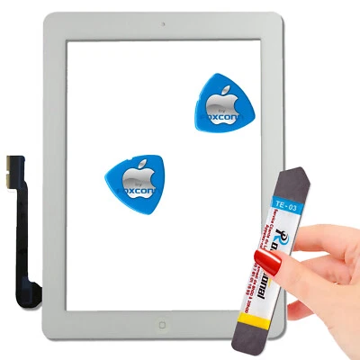 FABRIQUÉ POUR APPLE FOXCONN PACK Vitre Tactile iPad 4 A1458 Blanc Adhésif Écran Verre PREMIUM Assemblé Outil