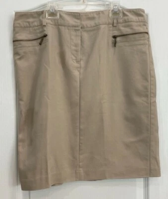 Falda New Directions Mujer Talla 14 Beige Imitación Bolsillos Cremallera Mosca Banda Ancha F25 Foto 1 de 4