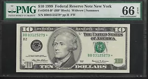 US 10 $ 1999 PMG 66 EPQ UNC Fr #2034-B*Star Note FRN New York Withrow/Summers - Picture 1 of 4