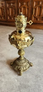 Antique Odin Brass Northwind Dolphin Banquet Parlor Table Kerosene Oil Lamp - Picture 1 of 11