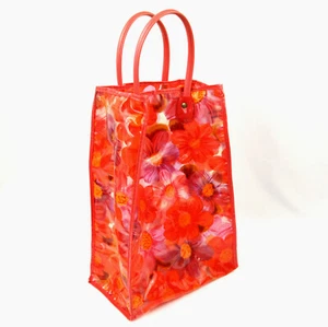 Vintage Bright Floral Plastic Vinyl Handbag Small Tote Bag Purse 1960s 1970s - Picture 1 of 10