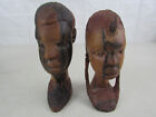 Vintage Hand Carved African MAN & Woman Wooden Bust Statue Art Sculpture