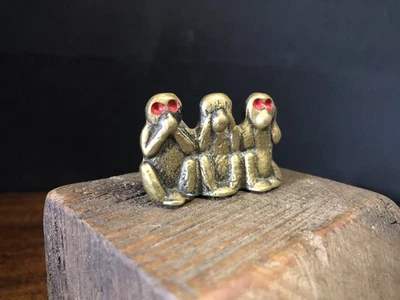 Miniature Solid Brass, Speak No Evil, See No Evil, Hear No Evil Monkeys  - Image 1 of 4