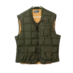 90s Polo Ralph Lauren Sportsman Tactical Green Quilted Down Zipper Vest Large - Picture 1 of 14
