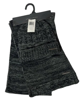 Sean John 针织豆豆和围巾 2 件套黑色/灰色冬季帽子装备 - 全新 — 第 1/4 张图片