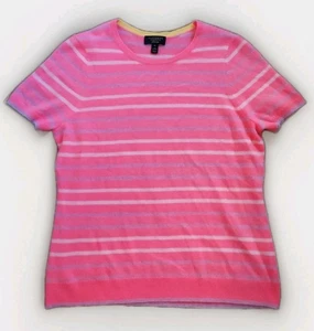 Suéter Charter Club Lujo 100% Cachemira Rosa Rayas Manga Corta Talla XL - Imagen 1 de 9