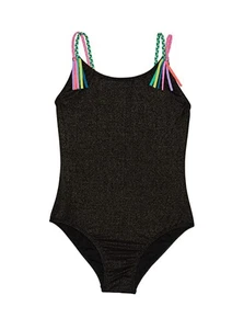 Beach Lingo L46515 Girls Black Moon Dust Braid Fringe One-Piece Swimsuit Size 8 - Picture 1 of 5
