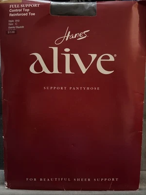 Hanes Alive Full Support Pantyhose Control Top Reinforced Toe Sz C Barely Black - Image 1 of 4