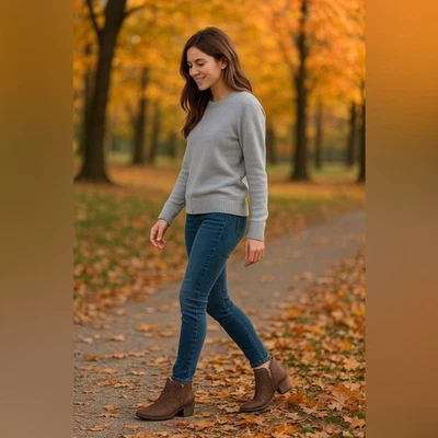 Botines Earth Origins de cuero tejido con cremallera lateral Alexis Bark 9W Foto 1 de 4