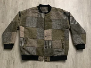 Men's Plaid patch work Wool Blend Bomber Jacket Green/black/ brown Size Large - Picture 1 of 8