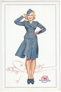 1940's TWA Commercial Aviation - Beautiful Blonde Stewardess - Linen Advertising - Picture 1 of 2