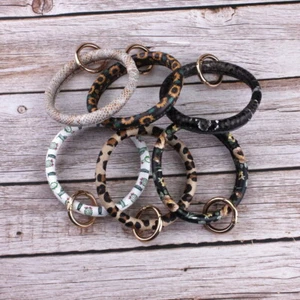 Leopard Leder großer Schlüsselring Armband Kaktus Blumen Schlüsselanhänger Schleife Armreif - Bild 1 von 34