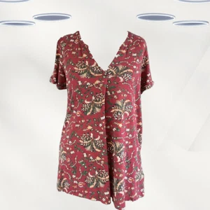 Ex Fat Face Women's Short Sleeve Floral Top in Red - Picture 1 of 3