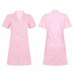 Womens Adult Lab Coat Scrub Medical Doctor's Nurse Hospital Jacket Uniform Dress - Picture 1 of 26
