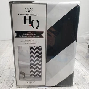 Black & White Chevron Fabric Shower Curtain 70” x 78" Shower Curtain HQ NEW - Picture 1 of 5