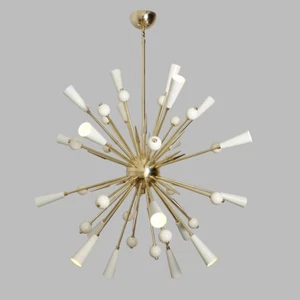 Stilnovo Style Vingt Bras Clair Laiton Pointes Starburst Plafonnier Lustre - Photo 1 sur 2